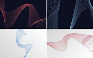 Set of 4 geometric wave pattern background Abstract waving line vector