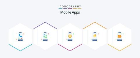 Paquete de 25 iconos planos de aplicaciones móviles, incluido en línea. aplicación aplicación interacción. analítica vector