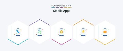Mobile Apps 25 Flat icon pack including online. app. app. interaction. analytics vector