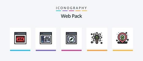 la línea del paquete web llenó el paquete de 5 iconos, incluida la cuadrícula. navegador. caja. Blog. registro. diseño de iconos creativos vector