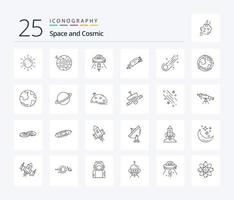 paquete de iconos de 25 líneas de espacio que incluye meteorito. asteroide. cuadrado. Marte. OVNI vector