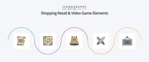 Shoping Retail And Video Game Elements Line Filled Flat 5 Icon Pack Including fencing. achievement. strategy. position. empire vector