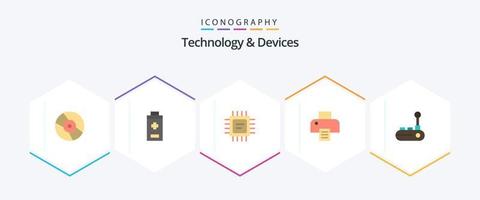 paquete de 25 iconos planos de dispositivos que incluye . palo de alegría pastilla. almohadilla de alegría imprimir vector