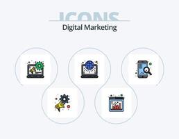 línea de marketing digital paquete de iconos llenos 5 diseño de iconos. datos. marketing. objetivo. mundo. neto vector