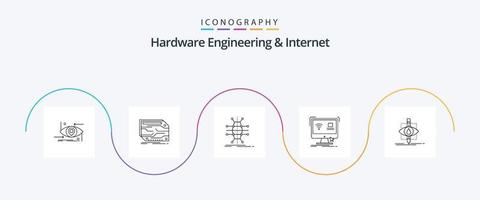 paquete de iconos de ingeniería de hardware y línea de Internet 5 que incluye monitor. control. electrónico. elegante. infraestructura vector