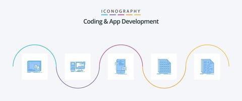 codificación y desarrollo de aplicaciones paquete de iconos azul 5 que incluye codificación. binario. puesto de trabajo. desarrollador. móvil vector