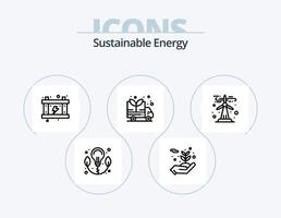 paquete de iconos de línea de energía sostenible 5 diseño de iconos. adaptador. solar. proteger. renovable. globo vector