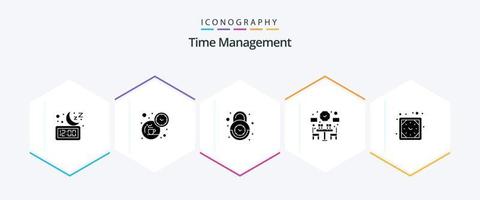 Time Management 25 Glyph icon pack including time. dinner. time. couple. secure vector