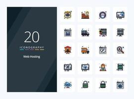 20 iconos llenos de línea de alojamiento web para presentación vector