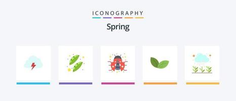 paquete de iconos de primavera plana 5 que incluye jardín. planta. alimento. hoja. señora bicho diseño de iconos creativos vector