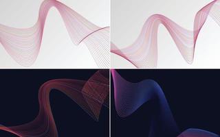 Set of 4 geometric wave pattern background Abstract waving line vector