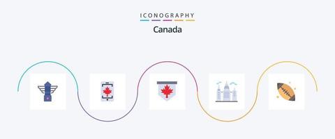 Paquete de 5 íconos planos de canadá que incluye pelota base. Canadá. etiqueta. Canadá. edificio vector