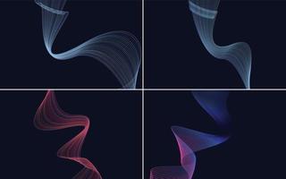 Set of 4 geometric wave pattern background Abstract waving line vector