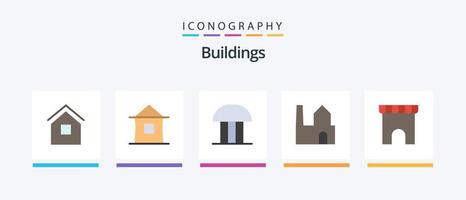 Buildings Flat 5 Icon Pack Including shop. institute building. court of law. building. industrial plant. Creative Icons Design vector