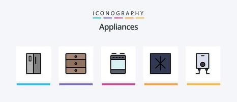 la línea de electrodomésticos llenó el paquete de 5 iconos, incluida la llamada. electrodomésticos. hogar. muebles. gabinete. diseño de iconos creativos vector