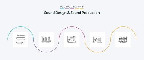 diseño de sonido y línea de producción de sonido 5 paquete de iconos que incluye ecualizador. registro. sonido. cinta. manifestación vector