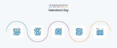 paquete de iconos azul 5 del día de san valentín que incluye maletín. enamorado. corazones. romance. invitar vector