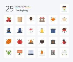 paquete de iconos de 25 colores planos de acción de gracias que incluye comida. caja. pan. manzana. pierna vector