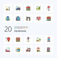 20 City Elements Flat Color icon Pack like call box meter booth park vector