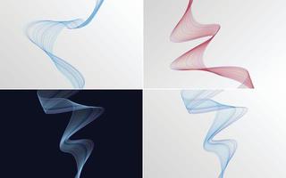 Set of 4 geometric wave pattern background Abstract waving line vector