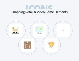 compras minoristas y elementos de videojuegos paquete de iconos planos 5 diseño de iconos. teléfono. compras. trolebús monitor . computadora vector