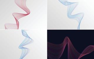 Set of 4 geometric wave pattern background Abstract waving line vector