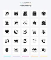 día de san valentín creativo paquete de iconos negros sólidos de 25 glifos como el amor. romance. familia. amar. calendario vector