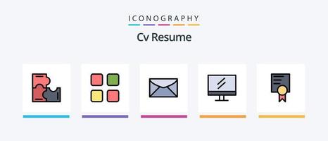 línea de currículum cv llena paquete de 5 íconos que incluye . educación . monitor . sombrero. diseño de iconos creativos vector