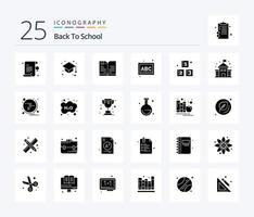 Back To School 25 Solid Glyph icon pack including education. school. back to school. preschool. abc vector