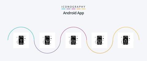 paquete de iconos de glifo 5 de la aplicación de Android que incluye compras. bolsa. conducir la búsqueda. cartera. billetera móvil vector