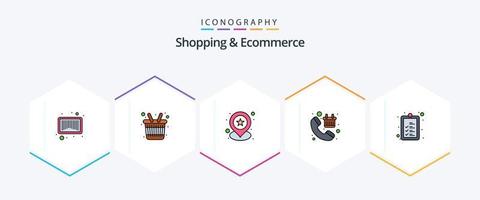 Shopping And Ecommerce 25 FilledLine icon pack including product. check. star. shop. basket vector
