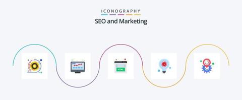 paquete de iconos seo flat 5 que incluye la ubicación. equipo de SEO. codificación. lámpara. bulbo vector