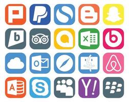 Paquete de 20 íconos de redes sociales que incluye Microsoft Access Finder Google Allo Browser Outlook vector