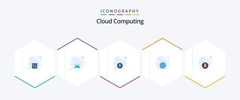 paquete de 25 iconos planos de computación en la nube que incluye la nube. descargar. globo. computación en la nube vector