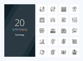 20 Technology Outline icon for presentation vector