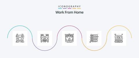 Work From Home Line 5 Icon Pack Including conference. server. home work. network. sharing vector