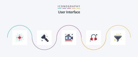 Paquete de 5 iconos planos de interfaz de usuario que incluye . clasificar. película. embudo. apoyo vector