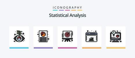 Statistical Analysis Line Filled 5 Icon Pack Including graph. chart. finance. business. global network. Creative Icons Design vector