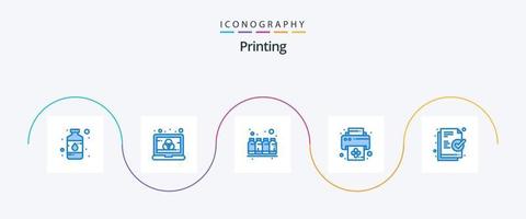 imprimiendo el paquete de iconos azul 5 que incluye el documento. imprimir. pantalla. dispositivo. impresión vector