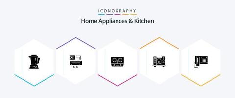 Home Appliances And Kitchen 25 Glyph icon pack including kitchen. cooking. ac . kitchen. stove vector