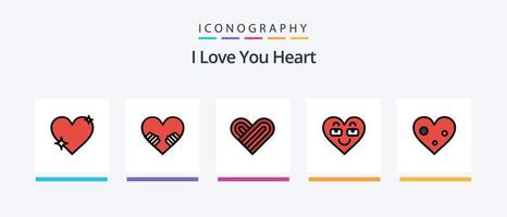la línea del corazón llenó el paquete de 5 íconos, incluido San Valentín. corazón. corazón. amar. favoritos diseño de iconos creativos vector