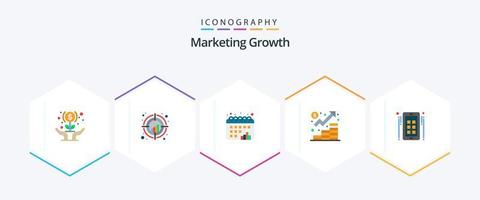 crecimiento de marketing 25 paquete de iconos planos que incluye gestión. finanzas. objetivo. negocio. puntos vector