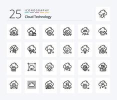 paquete de iconos de 25 líneas de tecnología en la nube que incluye nuevo. nube. bolsa. cruz. cerca vector