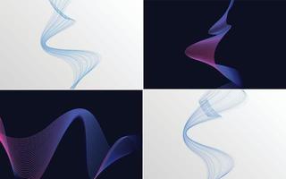 Set of 4 geometric wave pattern background Abstract waving line vector