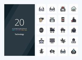 20 íconos llenos de línea de tecnología para presentación vector