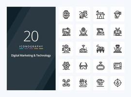 20 Digital Marketing And Technology Outline icon for presentation vector