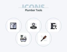 Plumber Line Filled Icon Pack 5 Icon Design. water. bathroom. leak. washing. laundry vector