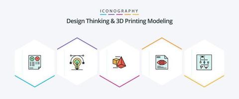 pensamiento de diseño y modelado de impresión d paquete de iconos de 25 líneas completas que incluye pantalla. informática. educar ojo . archivo vector