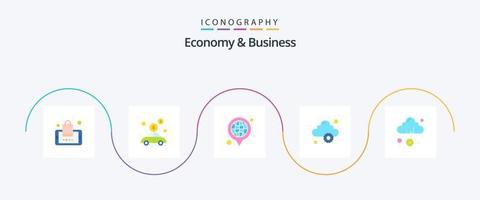 paquete de iconos de 5 planos de economía y negocios que incluye financiación. servicio. negocio. servidor. nube vector