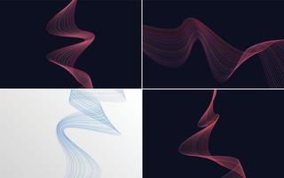 Set of 4 geometric wave pattern background Abstract waving line vector